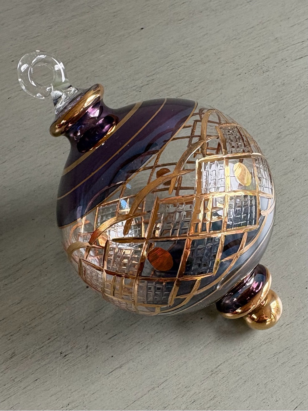 Handblown Purple Gold Decorative Glass Christmas Holiday Ornament Elegant - Picture 6 of 8